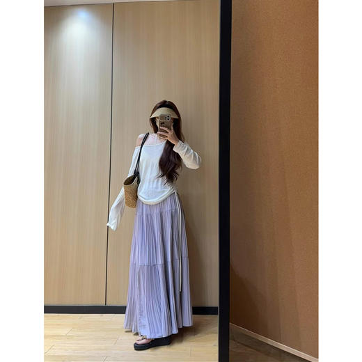 夏季雪纺紫色半身裙女中长款宽松显瘦a字百褶裙垂感温柔风长裙子 商品图3
