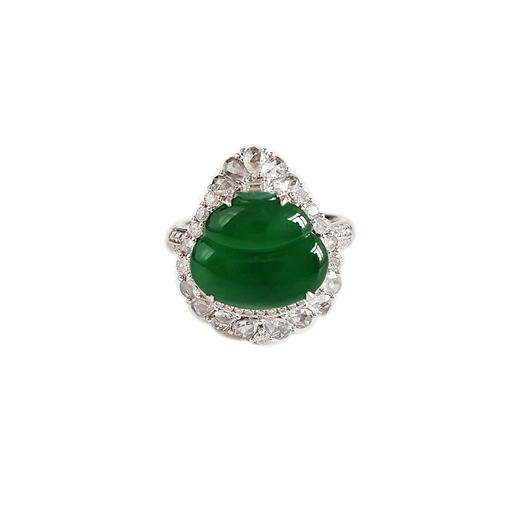 【天然正品】AU750收藏级白金豪镶钻镶天然细腻冰种满绿葫芦翡翠戒指310325AH57 现售价：13800 商品图0