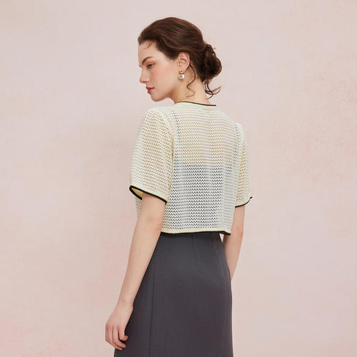 QF103斯尔丽2025夏季新款蕾丝外搭披肩小衫撞色边宽松百搭开衫空调衫 商品图1