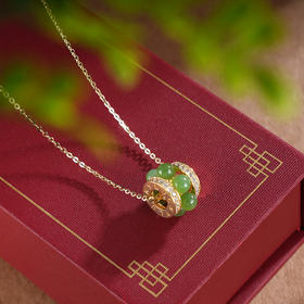 子佩集S925银【春安常随】套链【AS0036418】纯银和田碧玉转运珠镀金项链2504