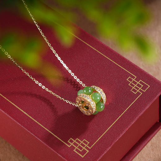 子佩集S925银【春安常随】套链【AS0036418】纯银和田碧玉转运珠镀金项链2504 商品图1