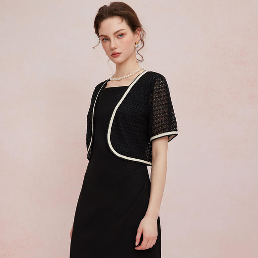 QF101斯尔丽2025夏季新款蕾丝外搭披肩小衫撞色边宽松百搭开衫空调衫 商品图2