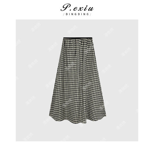 04-3潘依绣丁丁宠粉PanYiXiu/潘依绣【小幸运】100%醋酸复古格纹高级垂感半身裙W-61993 商品图1