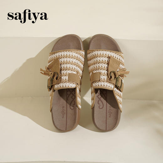 预售7天|Safiya/索菲娅2025时尚编织露趾休闲外穿百搭平底勃肯拖鞋SFD2110401 商品图8