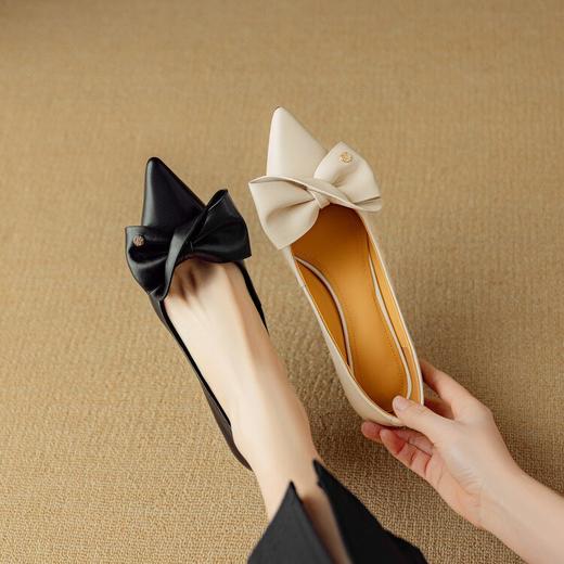 【预售5天】法式羊皮尖头高跟鞋女四季通勤百搭蝴蝶结细跟单鞋浅口气质女鞋DB&M6150 商品图2