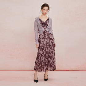 QF855斯尔丽25夏季新款法式浪漫碎花荷叶边吊带搭配针织外披连衣裙套装