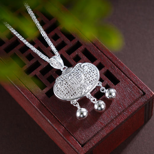 子佩集S999银【福财双全】套链【YZTL0515】纯银花丝锁项链2504 商品图1