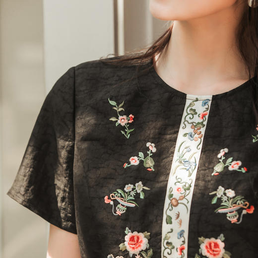 【林栖设计小店】（现货）新中式真丝香云纱衬衣收腰显瘦2025夏季新品短袖上衣女装T1952450 商品图6