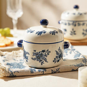 摩登主妇蓝黛庄园炖盅隔水家用陶瓷蒸盅炖罐一人份燕窝煲汤小瓦罐