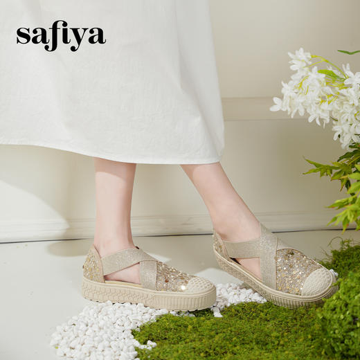 预售7天|Safiya/索菲娅2025仙女风亮片珍珠透气厚底百搭时尚休闲渔夫鞋SFD3112406 商品图1