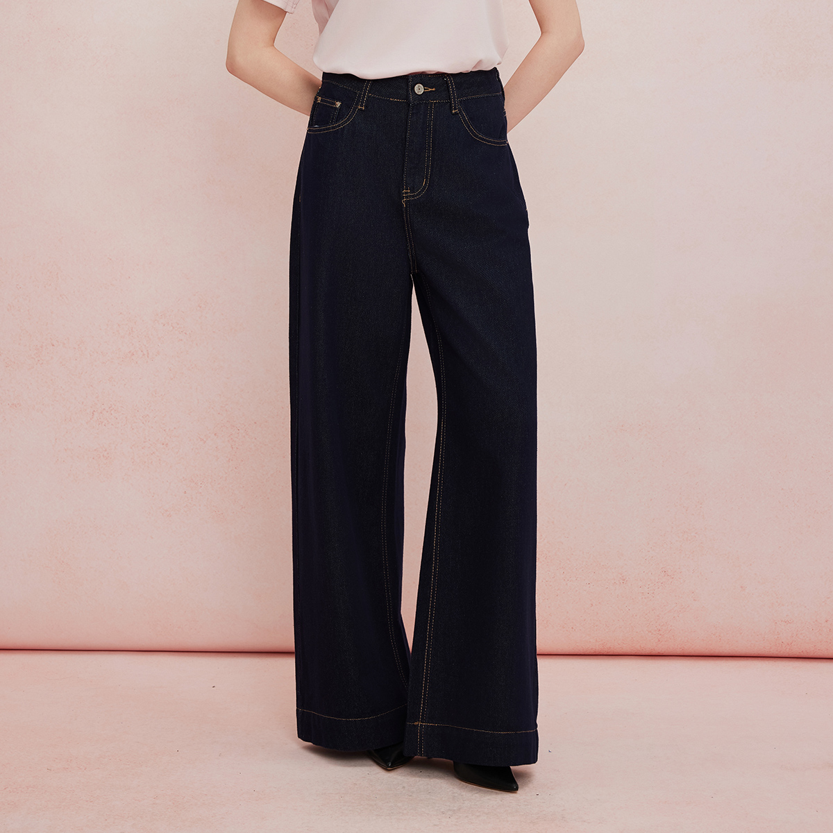 QF310斯尔丽25夏季新款水洗牛仔阔腿加长版宽松显瘦百搭时尚裤子