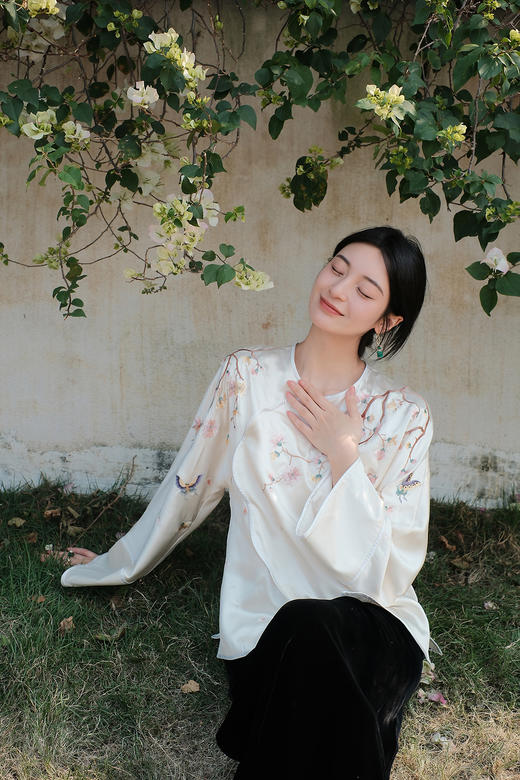 盛唐牡丹| 海棠花开手推绣真丝上衣 商品图7