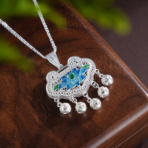 子佩集S990银【暗香莲影】套链【MX015】纯银花丝锁珐琅彩莲花荷花项链2504 商品图1