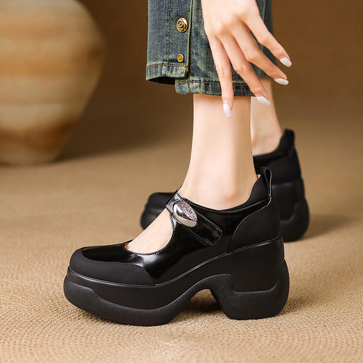 【预售5天】防水台法式高跟玛丽珍鞋松糕厚底浅口牛皮小个子单鞋女MQR&G174-1 商品图2