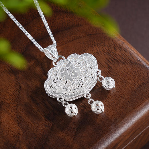 子佩集S990银【蝶舞香幽】套链【MX013】纯银花丝锁珐琅彩莲花荷花蝴蝶项链2504 商品图4