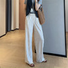 老钱风竖纹清爽亚麻抗皱阔腿裤拼色高腰显瘦直筒长裤 商品缩略图2