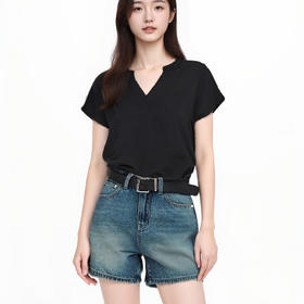 洛诗琳04748复古蓝牛仔短裤2025夏季时尚做旧高腰直筒短裤25371