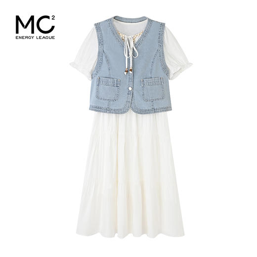 女装牛仔马甲配民族风压皱连衣裙两件套-115S5222006 商品图0