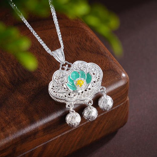 子佩集S990银【莲香浅梦】吊坠【MXDZ032】纯银花丝锁珐琅彩莲花荷花(不含链)2504 商品图2