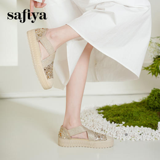 预售7天|Safiya/索菲娅2025仙女风亮片珍珠透气厚底百搭时尚休闲渔夫鞋SFD3112406 商品图5