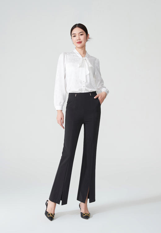 SZ2L57_漆黑色_裤子_夏季_高腰开叉微喇九分显瘦气质通勤_高级女装_BERNIEELEN 伯妮斯茵 商品图0