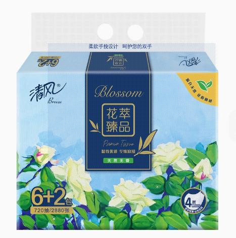 清风花萃臻品4层90抽/包*8*6抽取式面巾纸BR82MHC2 商品图1