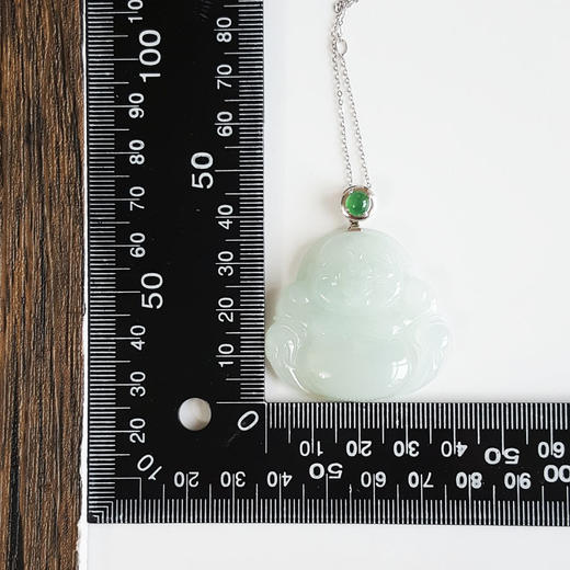 【天然正品】AU750白金镶天然细腻糯冰种佛公翡翠吊坠项链女士现售价：3680！150425NJS09 商品图3