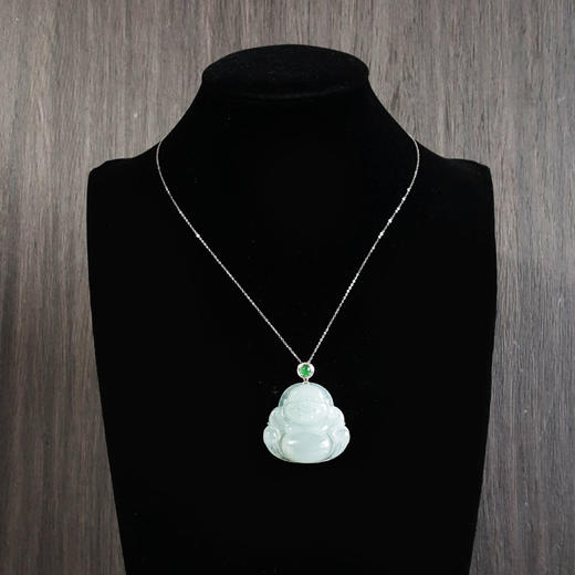 【天然正品】AU750白金镶天然细腻糯冰种佛公翡翠吊坠项链女士现售价：3680！150425NJS09 商品图10