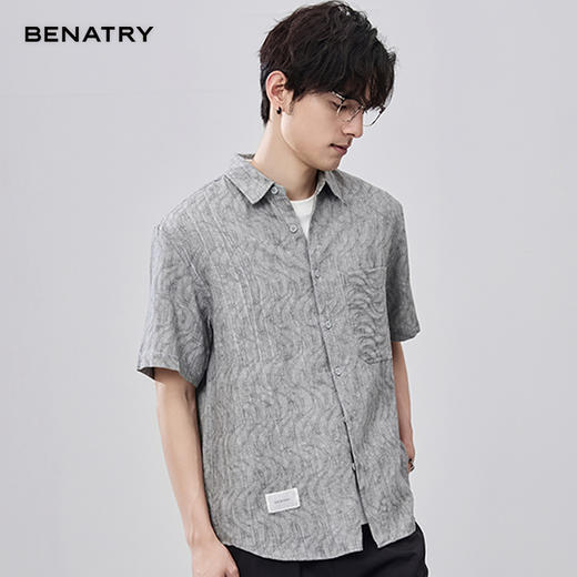 贝纳川夏季棉麻提花短袖衬衣ECF212001 商品图3