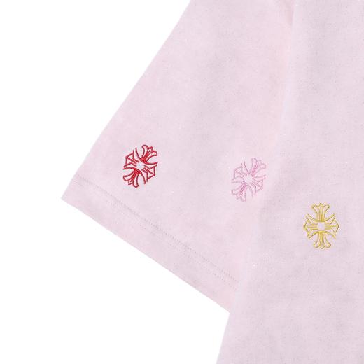 T3214夏季高级感新款韩系细闪彩色十字刺绣圆领短袖T恤百搭简约上衣 商品图4