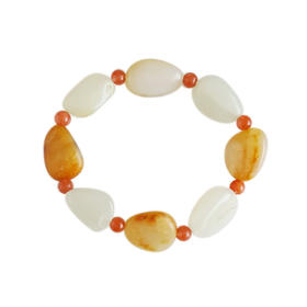 【天然正品】天然细腻随形新疆籽料和田玉配南红玛瑙手串女士现售价：2480！030425AH72