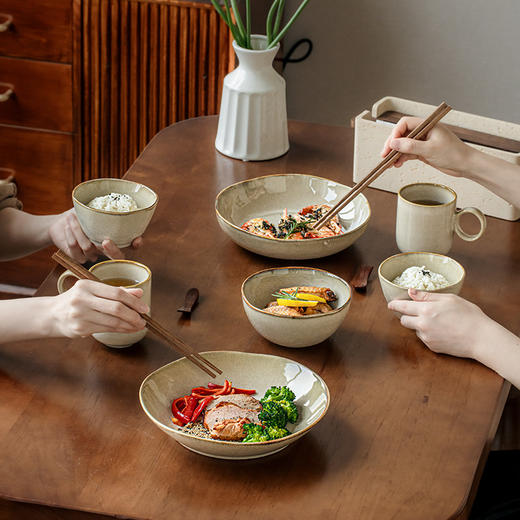【出口不规则陶瓷碗】芸黄系列怀旧不规则陶瓷菜碗特色盘子日式面碗窑变餐具跨境出口 商品图2