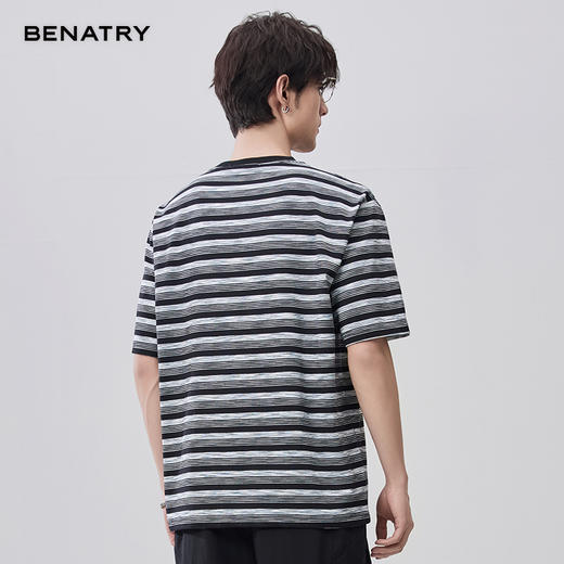贝纳川微肌理提花条纹针织短袖T恤ECF214011 商品图3
