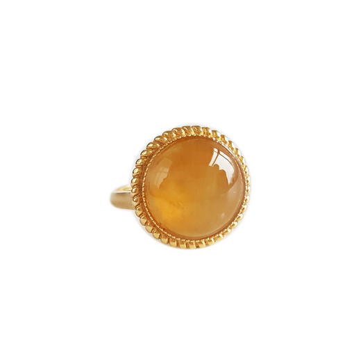 【天然正品】AU750黄金镶天然细腻冰种蛋面黄翡戒指9.5号（戒圈可改）女士现售价：3280！030425AH74 商品图0