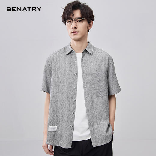 贝纳川夏季棉麻提花短袖衬衣ECF212001 商品图0