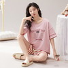 自然醒漫舞三件套睡衣女款夏季薄款短袖短裤长裤休闲韩版针织棉（带胸垫）一体式家居服QH 商品缩略图1