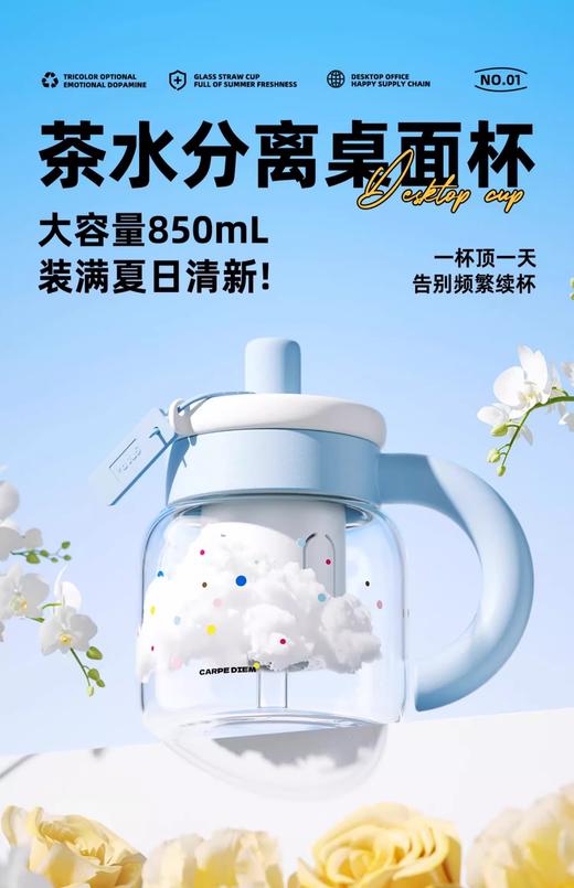 世大家小胖fu玻璃吸管杯 蓝天白云（蓝） 商品图0