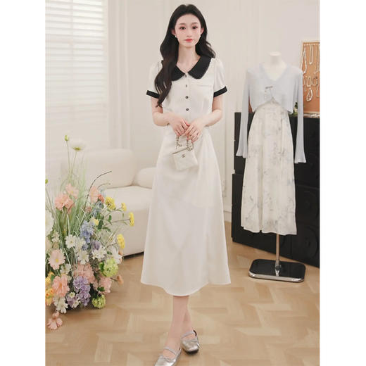 鹿向南「星河白霜」法式气质撞色连衣裙女夏季新款高腰显瘦长裙子QYM002571 商品图1