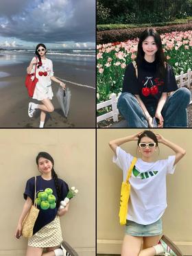 【YW】无忧购（69元/2件）韩版宽松休闲小众百搭230g纯棉水果系列短袖T恤（截单后3-5天发货)