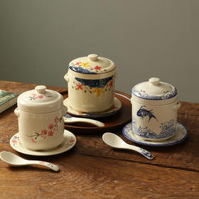 【出口陶瓷隔水炖盅】陶瓷隔水炖盅带盖双盖炖燕窝蒸蛋双耳炖罐家用中大号汤盅餐厅酒店