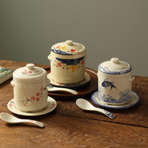 【出口陶瓷隔水炖盅】陶瓷隔水炖盅带盖双盖炖燕窝蒸蛋双耳炖罐家用中大号汤盅餐厅酒店 商品图0