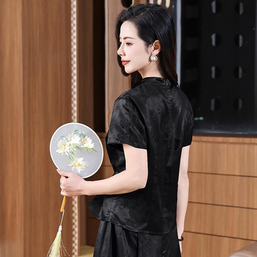 TC221905品质透气减龄时尚妈妈香云纱套装真丝短袖两件套收腰显瘦气质国风 商品图3