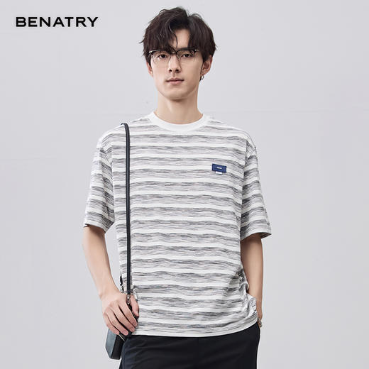 贝纳川微肌理提花条纹针织短袖T恤ECF214011 商品图4