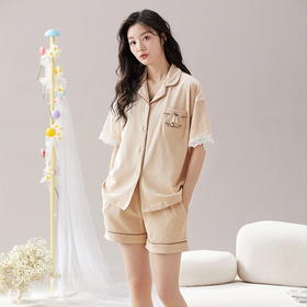 自然醒雨绮针织棉睡衣女士夏季大码短袖短裤夏天家居服套装可外穿女款QH