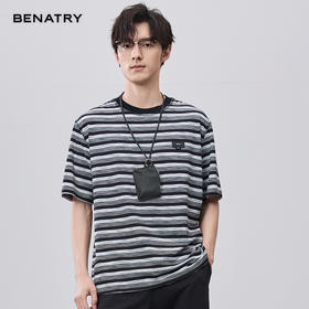 贝纳川微肌理提花条纹针织短袖T恤ECF214011