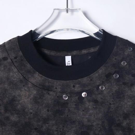 T3317夏季高级感新款口袋拼接裁剪短袖T恤领口纽扣设计百搭宽松上衣 商品图2