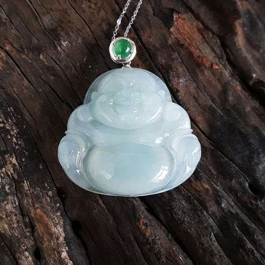 【天然正品】AU750白金镶天然细腻糯冰种佛公翡翠吊坠项链女士现售价：3680！150425NJS09 商品图5