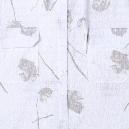 夏季高级感新款透气格纹抽绳印花连帽短袖衬衫双口袋设计百搭衬衣 商品图3