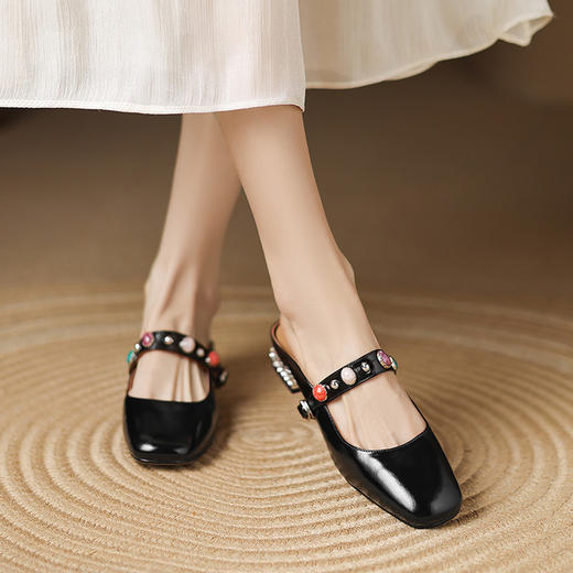 【预售5天】2.5cm法式绝美包头半拖鞋女夏外穿粗跟中跟超软玛丽珍凉拖LD&7360 商品图3