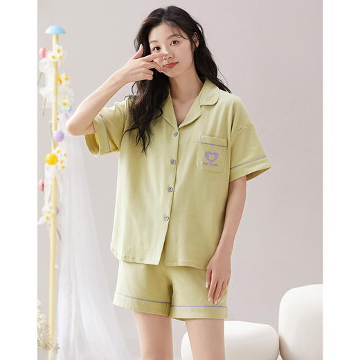自然醒蔓野夏季睡衣女三件套针织棉短袖短裤长裤夏天薄款可外穿纯色家居服QH 商品图9